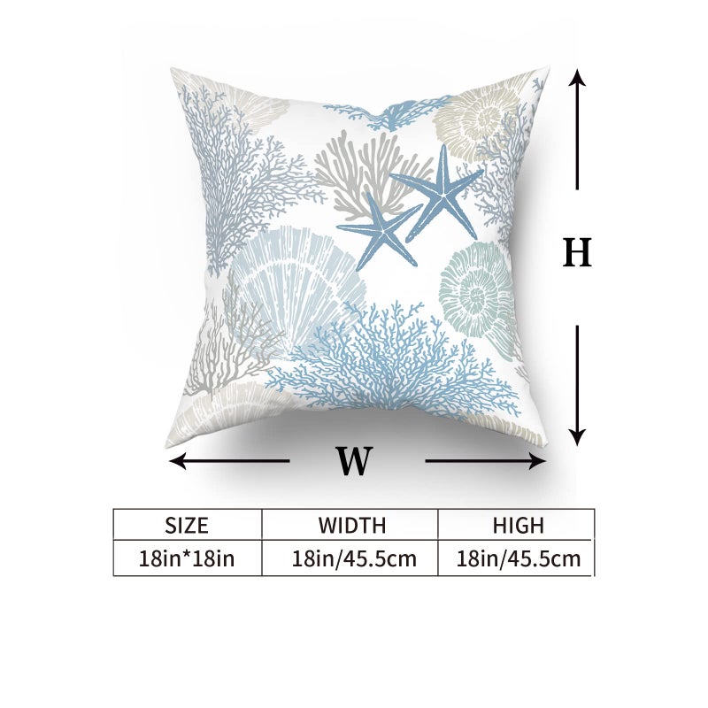 Sweetshow Nautical Coastal Throw Pillow Covers 18x18 Inch Summer Ocean Themed Seashell Coral Starfish Pillow Cases Set of 2 Soft Cotton Square Cushion Covers for Home Couch Sofa Patio Bedroom - Image 5